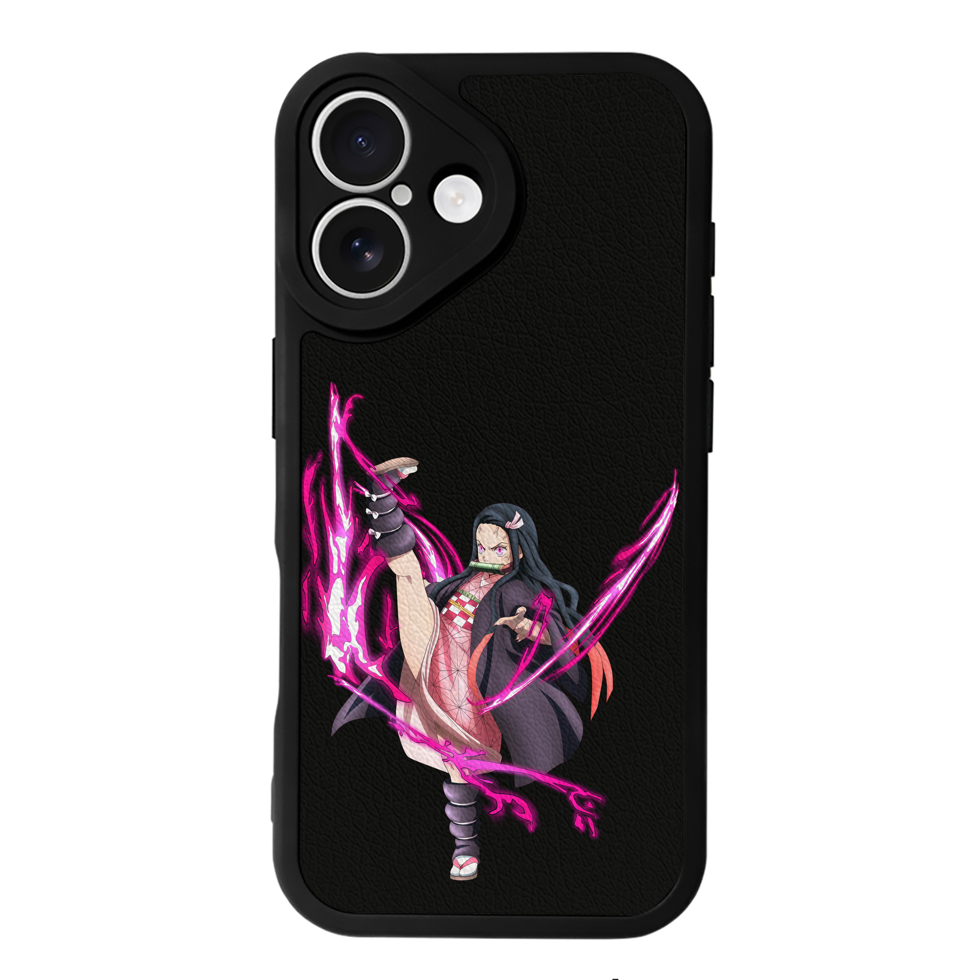 （画像用） 鬼滅の刃（きめつのやいば）竈門 禰󠄀豆子／かまど ねずこ Kamado Nezuko 【iPhone 16シリーズ対応】シリコンスマホケース（レザー調） 材質：シリコン
